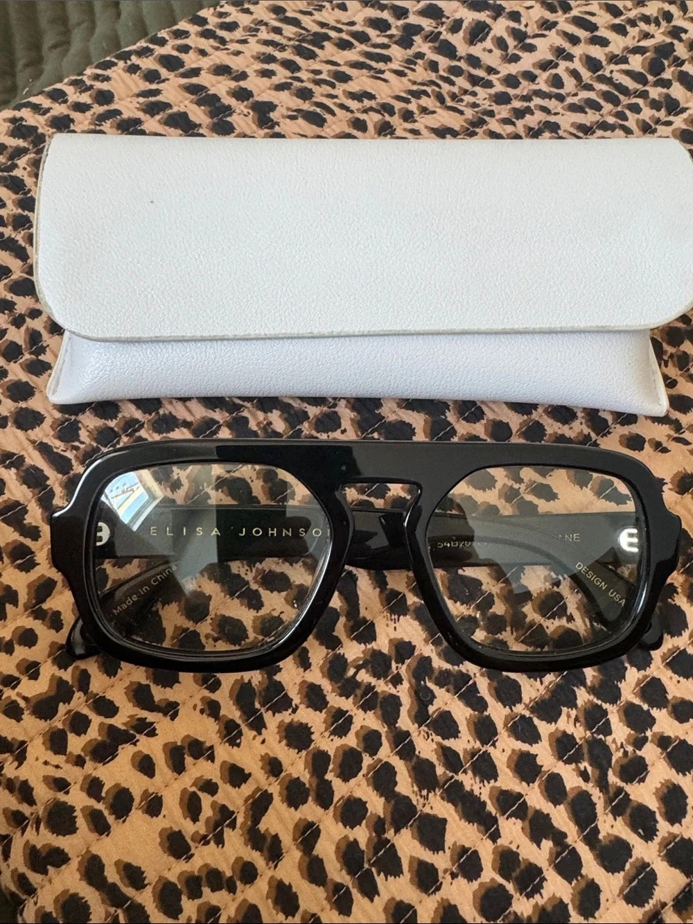 Elisa Johnson Jane Black Rectangular Eyeglasses - Clear Lenses